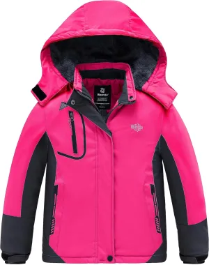 wantdo Girls' Waterproof Winter Coat Fleece Ski Jacket Hooded Snow Coat Warm Raincoat Outerwear