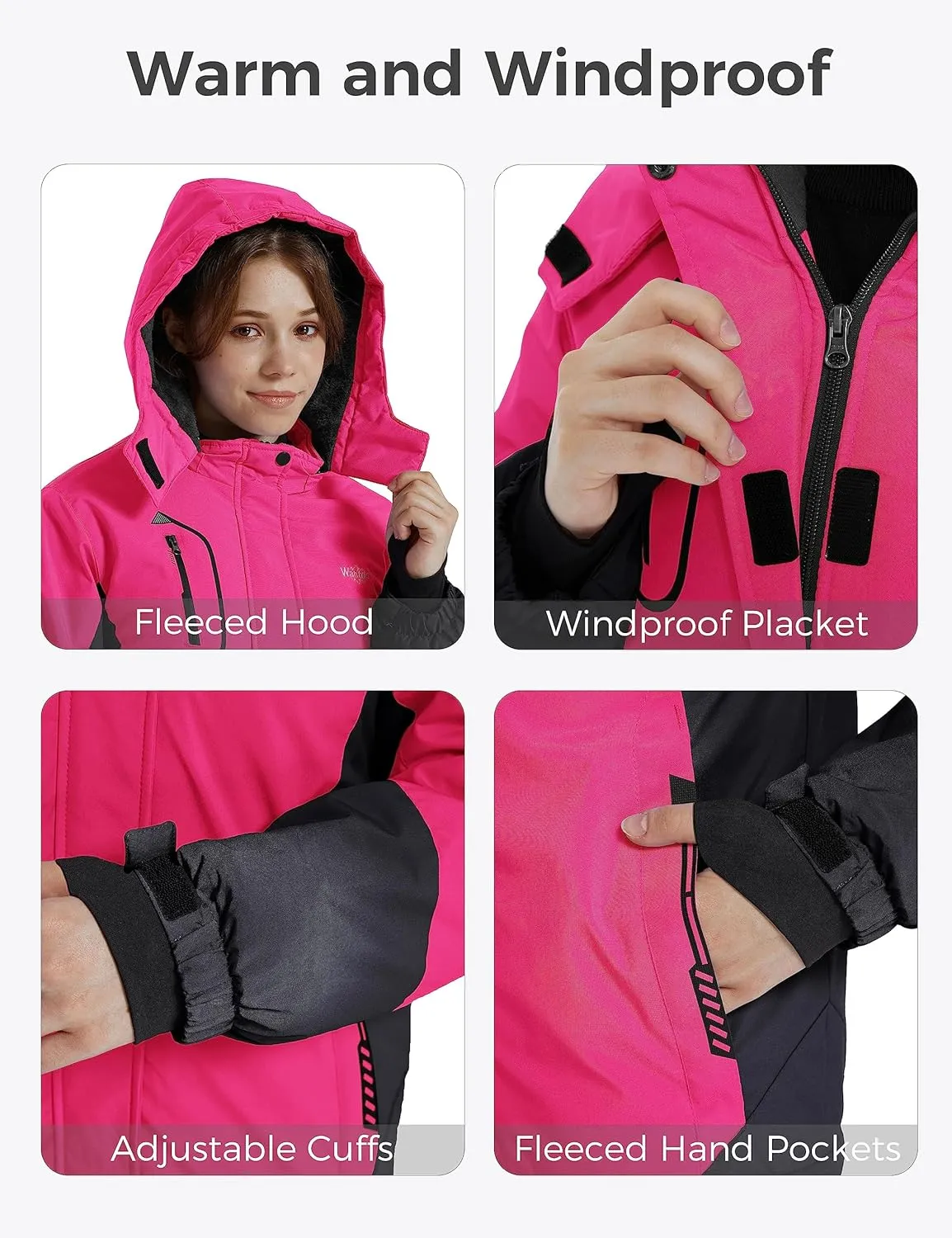 wantdo Girls' Waterproof Winter Coat Fleece Ski Jacket Hooded Snow Coat Warm Raincoat Outerwear