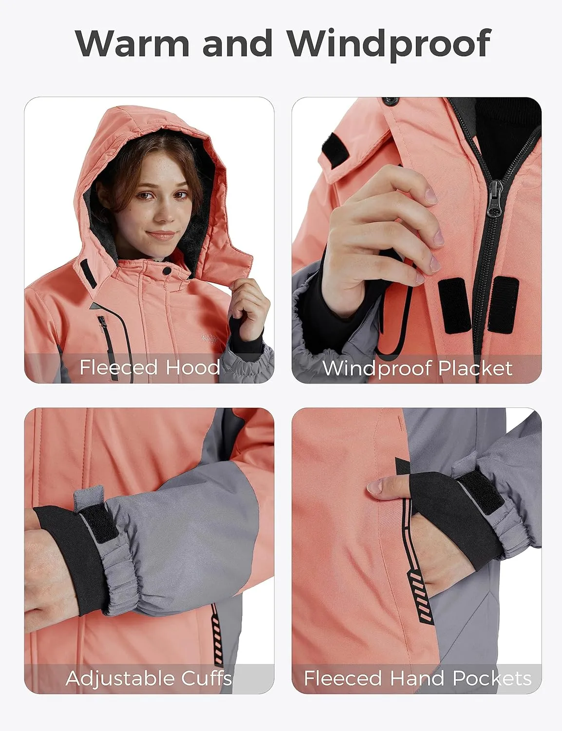 wantdo Girls' Waterproof Winter Coat Fleece Ski Jacket Hooded Snow Coat Warm Raincoat Outerwear
