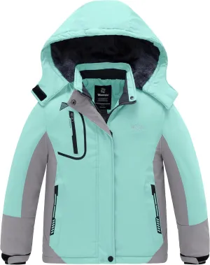 wantdo Girls' Waterproof Winter Coat Fleece Ski Jacket Hooded Snow Coat Warm Raincoat Outerwear