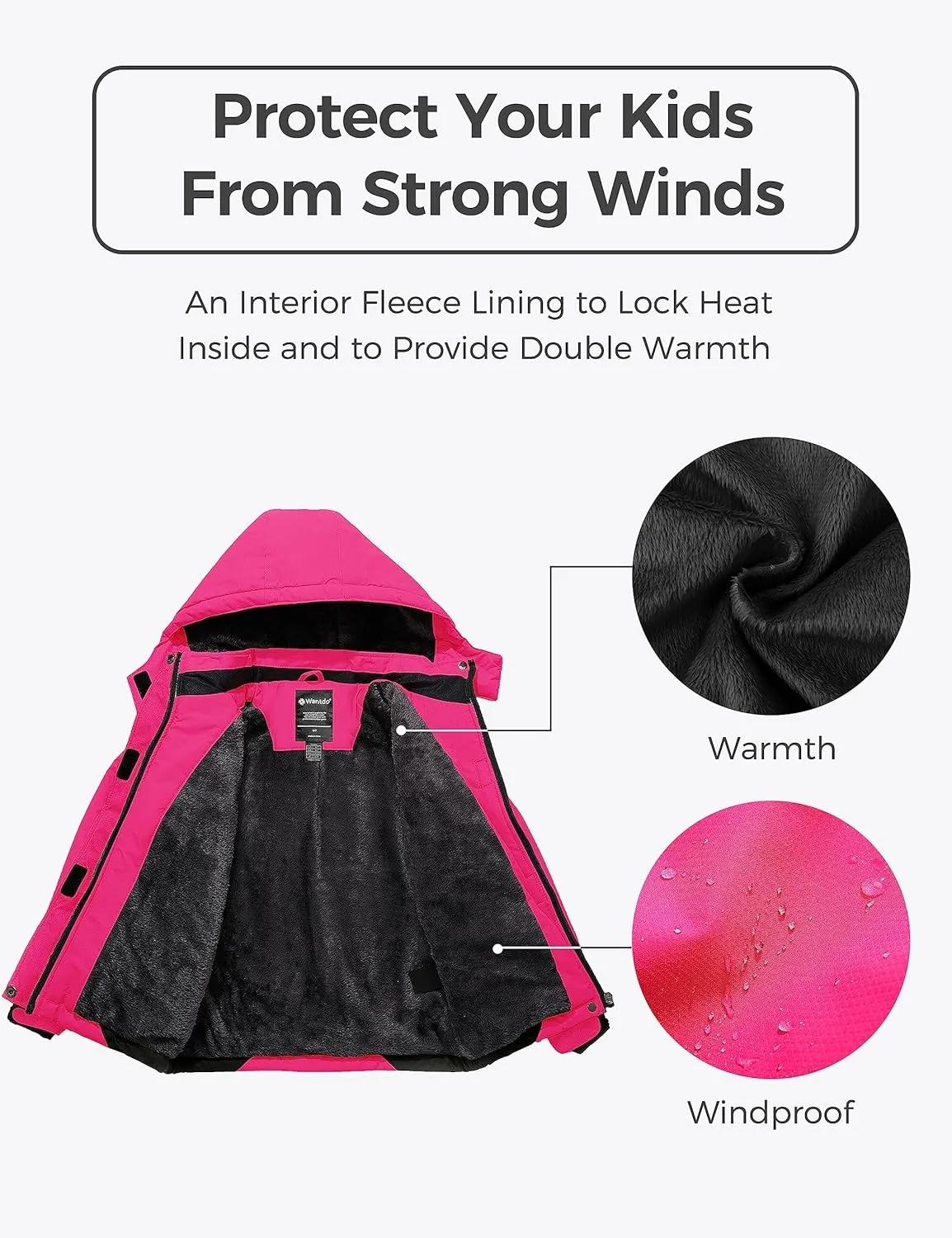 wantdo Girls' Waterproof Winter Coat Fleece Ski Jacket Hooded Snow Coat Warm Raincoat Outerwear
