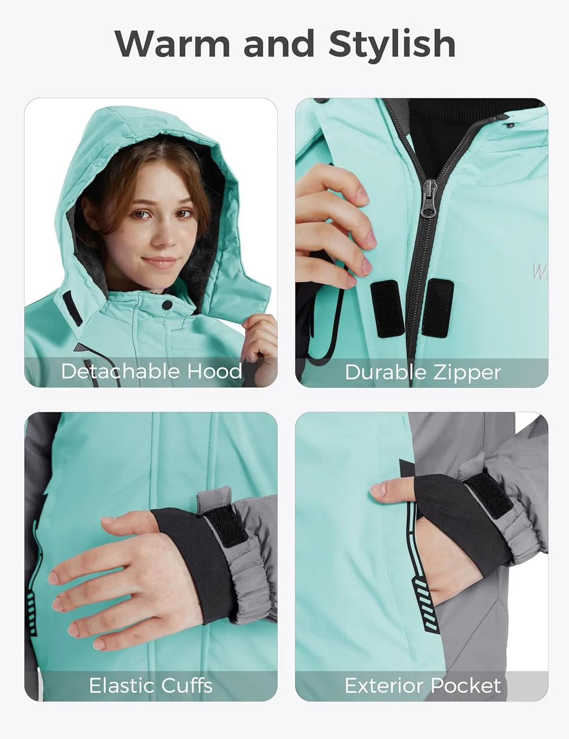 wantdo Girls' Waterproof Winter Coat Fleece Ski Jacket Hooded Snow Coat Warm Raincoat Outerwear