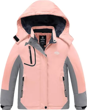 wantdo Girls' Waterproof Winter Coat Fleece Ski Jacket Hooded Snow Coat Warm Raincoat Outerwear