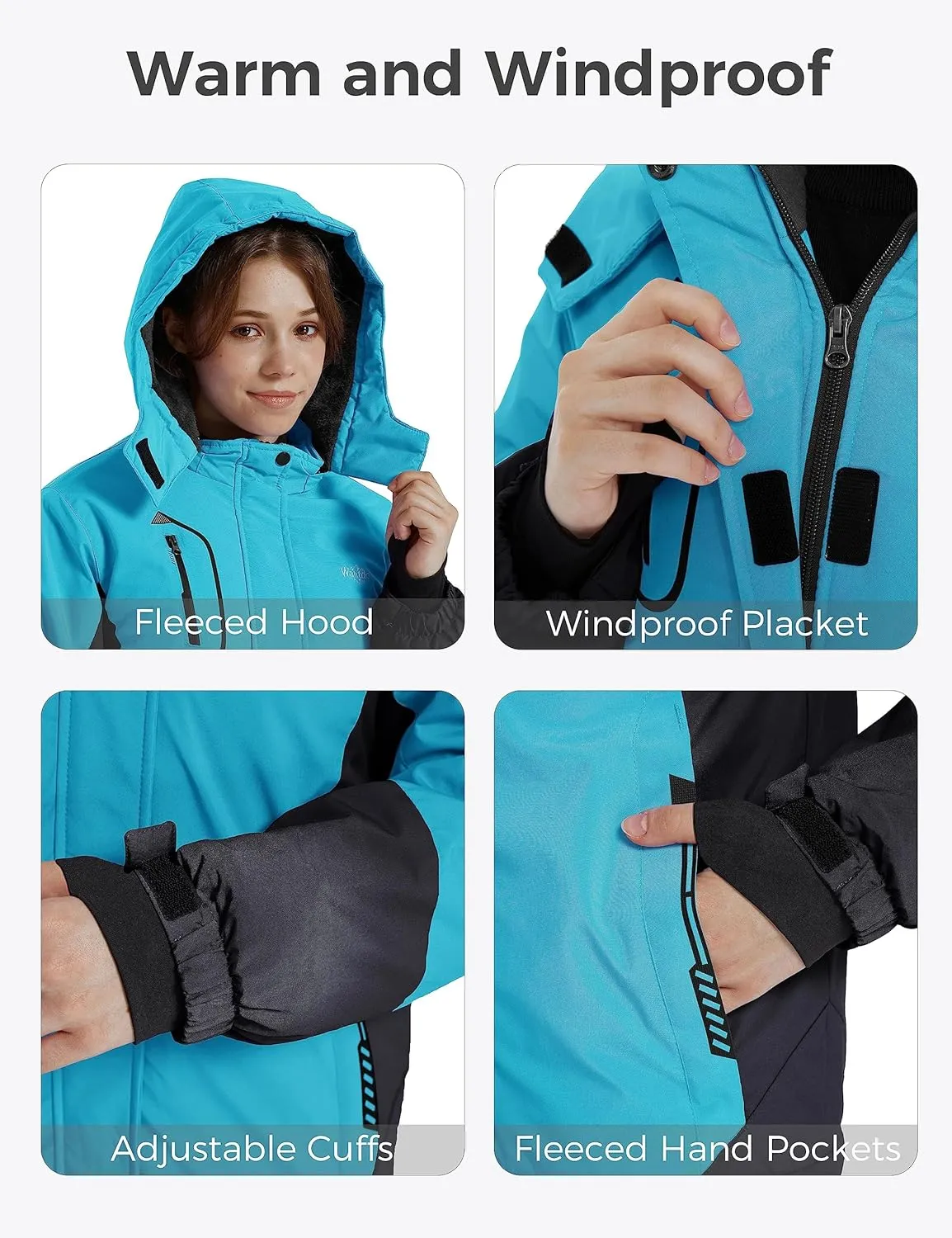 wantdo Girls' Waterproof Winter Coat Fleece Ski Jacket Hooded Snow Coat Warm Raincoat Outerwear