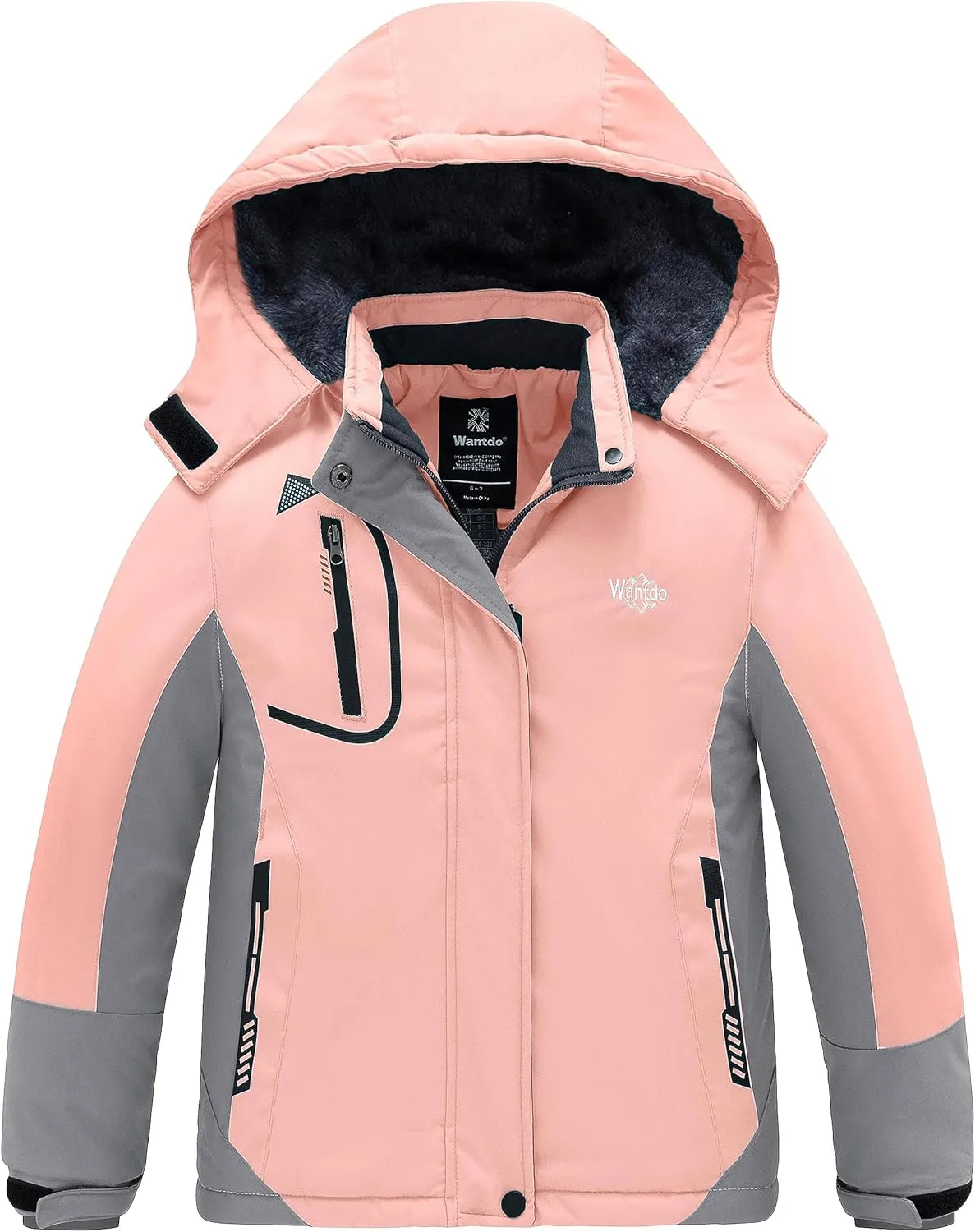 wantdo Girls' Waterproof Winter Coat Fleece Ski Jacket Hooded Snow Coat Warm Raincoat Outerwear