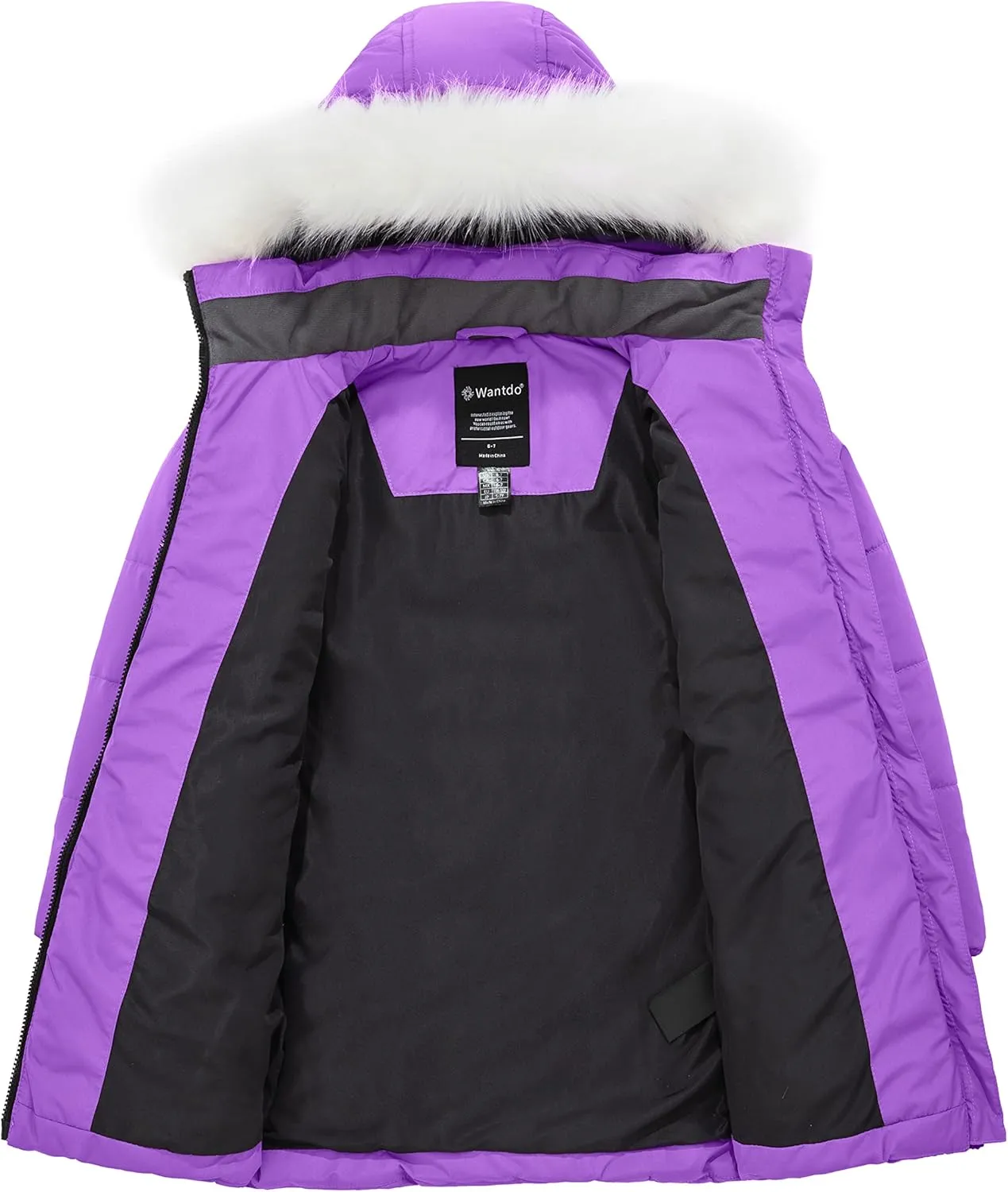wantdo Girl's Winter Coat Waterproof Long Puffer Jacket Warm Parka with Faux Fur Hood