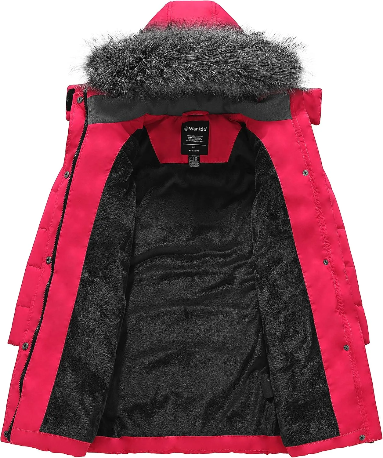 wantdo Girls' Winter Coats Long Puffer Jacket Fleece Jacket with Hood