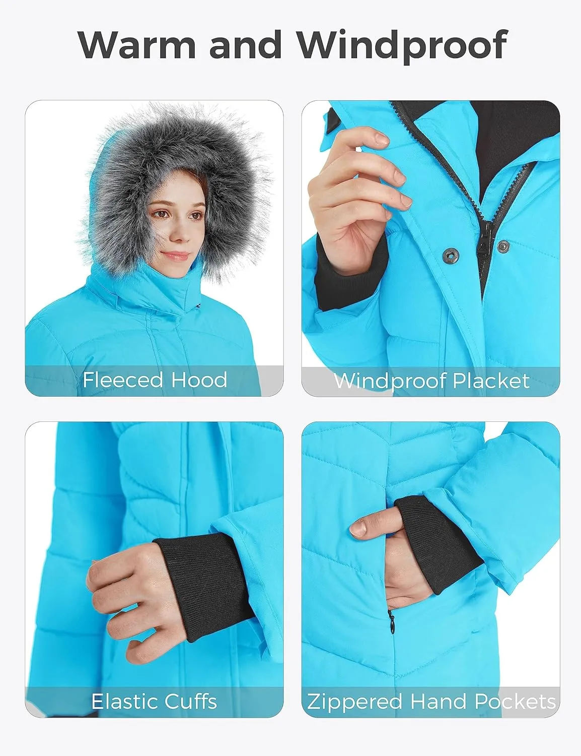 wantdo Girls' Winter Coats Long Puffer Jacket Fleece Jacket with Hood