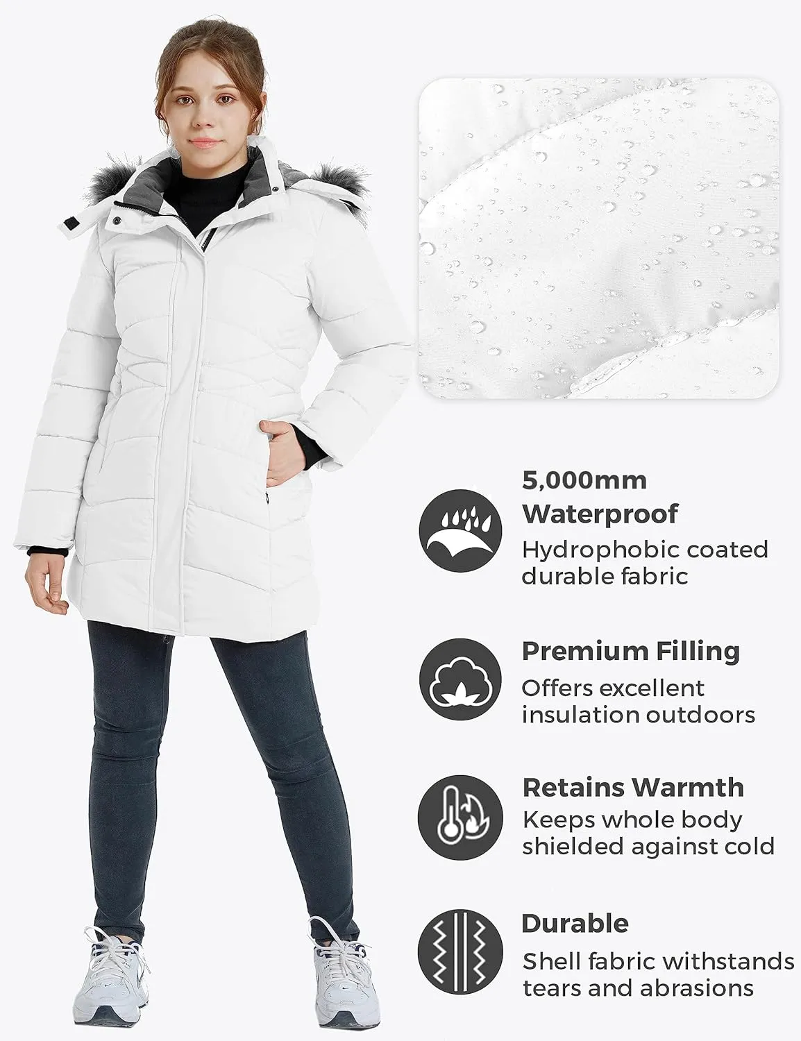 wantdo Girls' Winter Coats Long Puffer Jacket Fleece Jacket with Hood