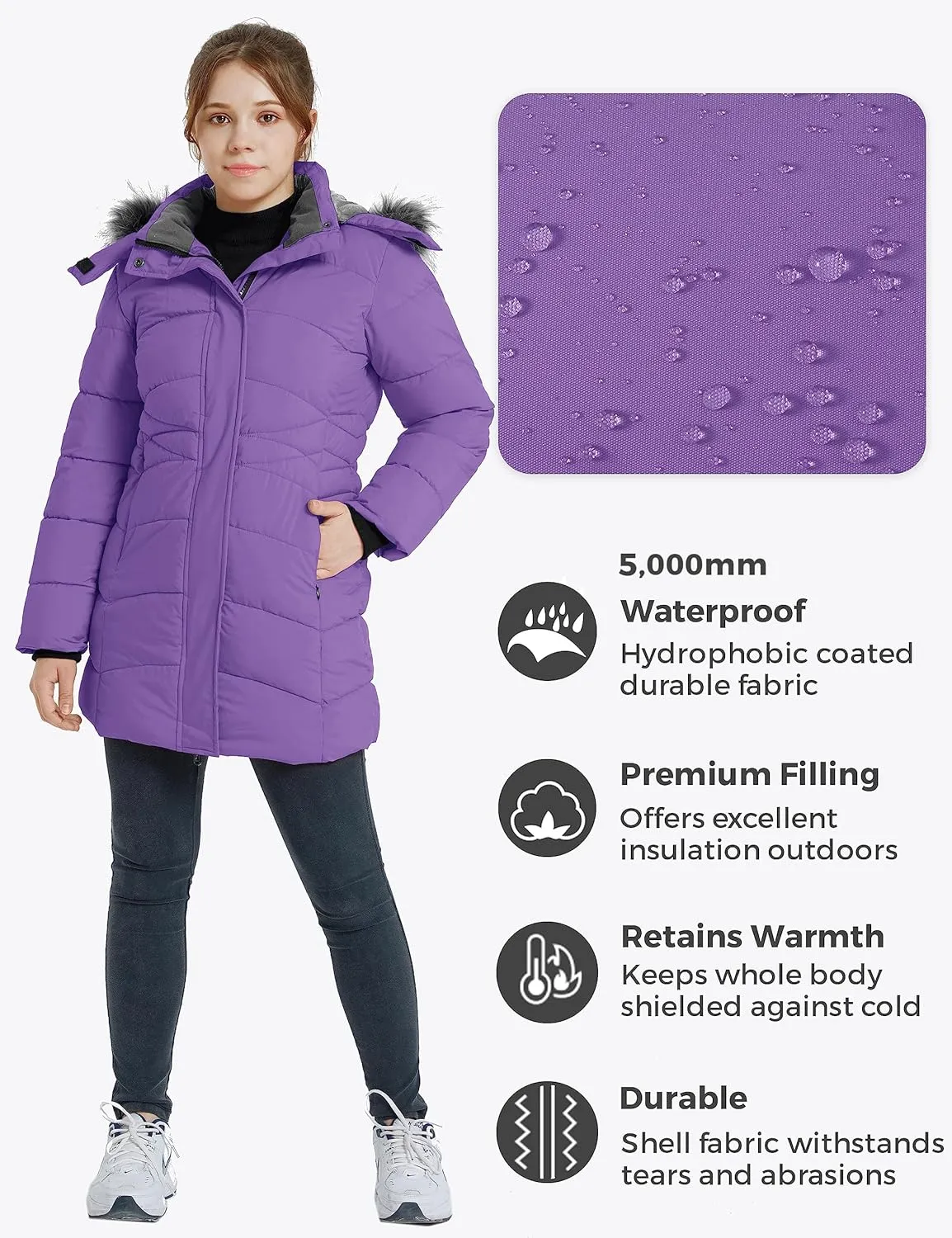 wantdo Girls' Winter Coats Long Puffer Jacket Fleece Jacket with Hood