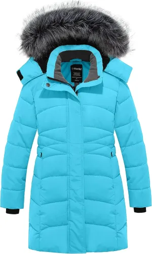 wantdo Girls' Winter Coats Long Puffer Jacket Fleece Jacket with Hood
