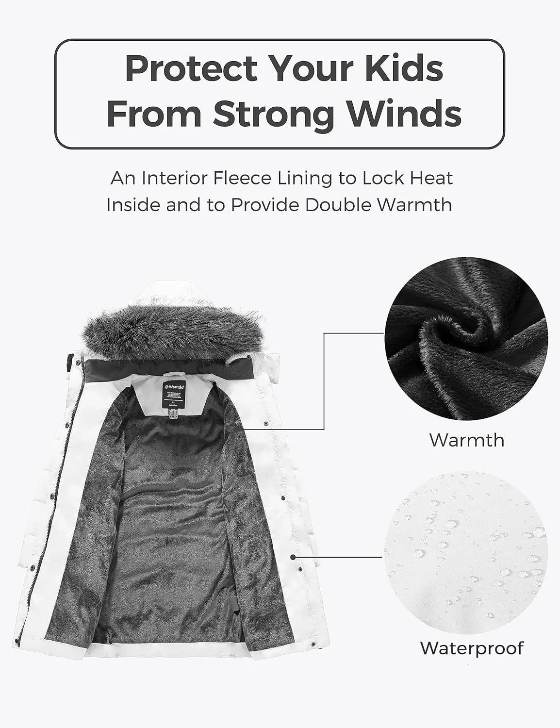 wantdo Girls' Winter Coats Long Puffer Jacket Fleece Jacket with Hood