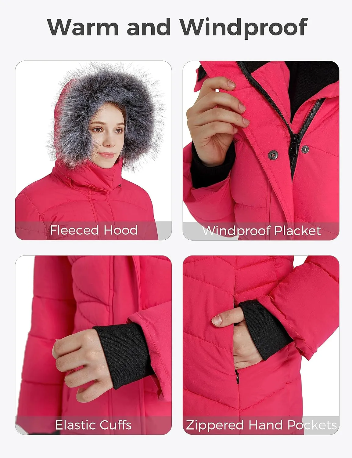 wantdo Girls' Winter Coats Long Puffer Jacket Fleece Jacket with Hood