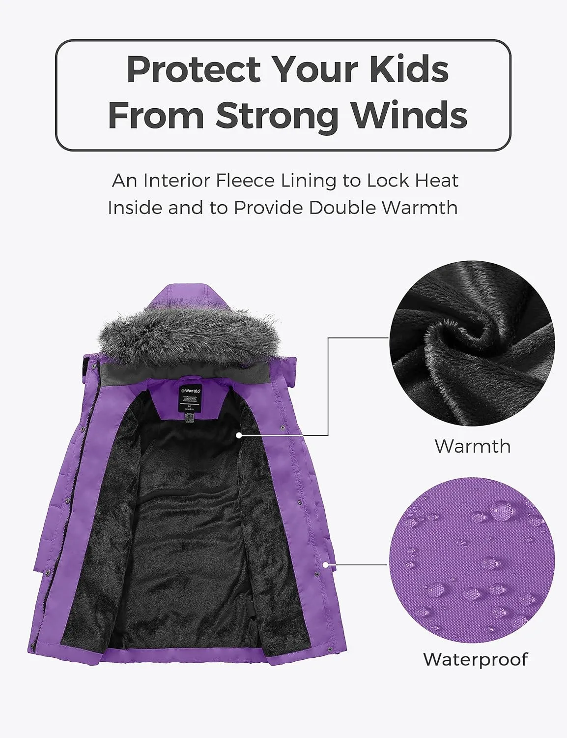 wantdo Girls' Winter Coats Long Puffer Jacket Fleece Jacket with Hood