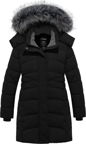 wantdo Girls' Winter Coats Long Puffer Jacket Fleece Jacket with Hood