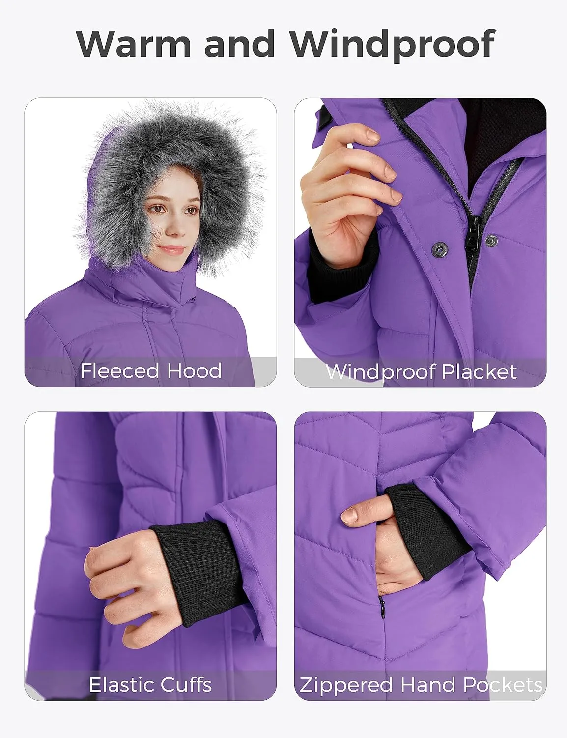 wantdo Girls' Winter Coats Long Puffer Jacket Fleece Jacket with Hood
