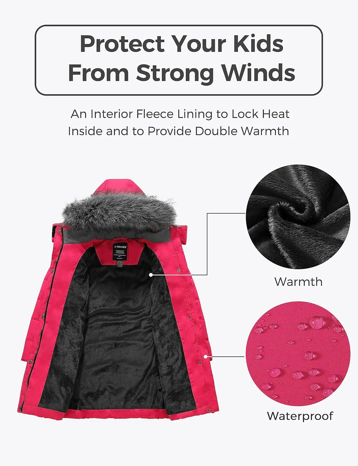wantdo Girls' Winter Coats Long Puffer Jacket Fleece Jacket with Hood