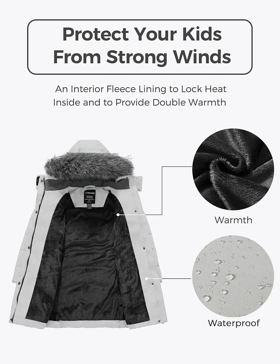 wantdo Girls' Winter Coats Long Puffer Jacket Fleece Jacket with Hood