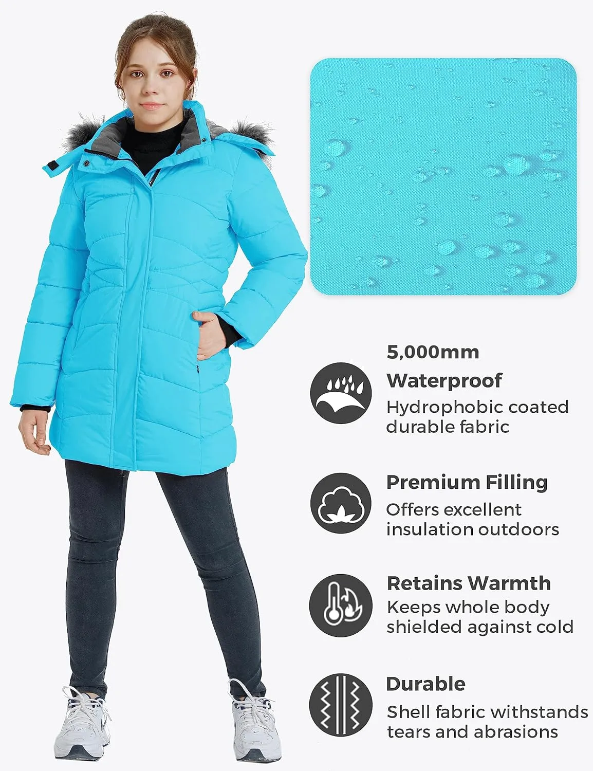 wantdo Girls' Winter Coats Long Puffer Jacket Fleece Jacket with Hood
