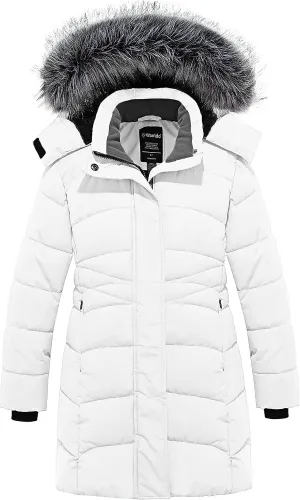 wantdo Girls' Winter Coats Long Puffer Jacket Fleece Jacket with Hood