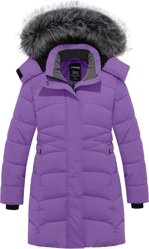 wantdo Girls' Winter Coats Long Puffer Jacket Fleece Jacket with Hood