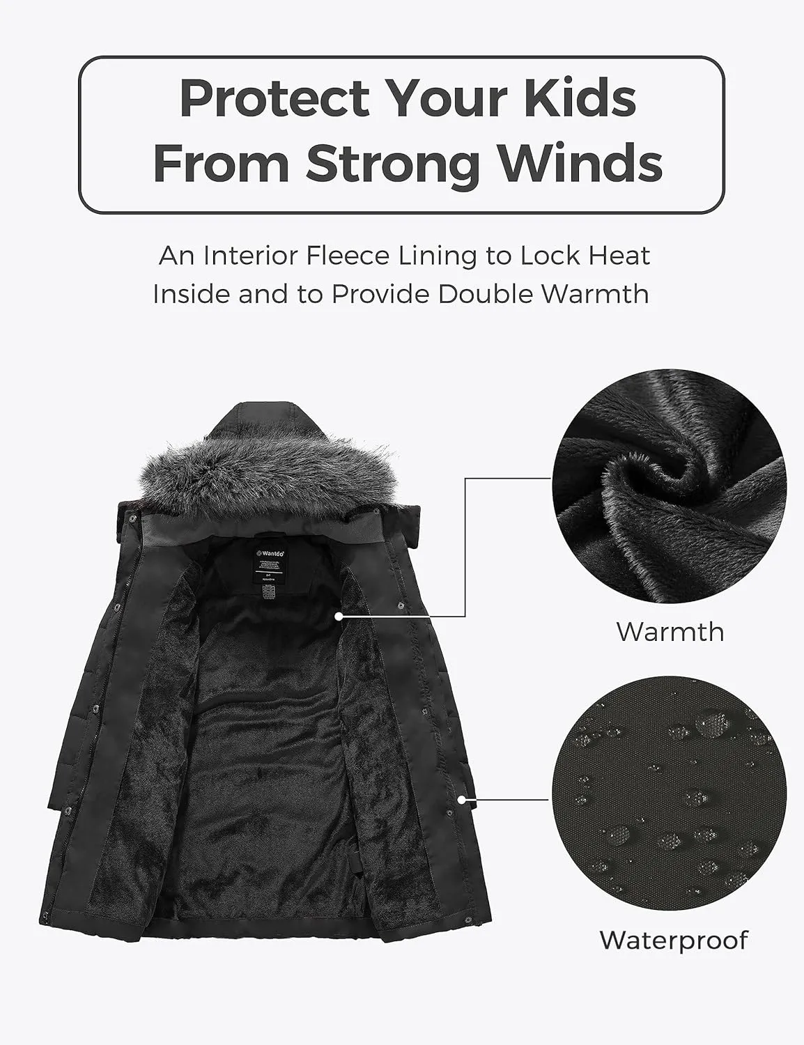 wantdo Girls' Winter Coats Long Puffer Jacket Fleece Jacket with Hood