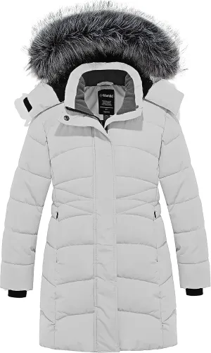 wantdo Girls' Winter Coats Long Puffer Jacket Fleece Jacket with Hood
