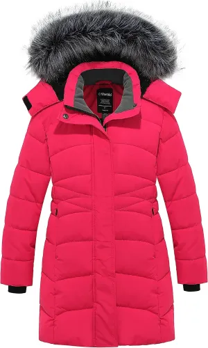 wantdo Girls' Winter Coats Long Puffer Jacket Fleece Jacket with Hood