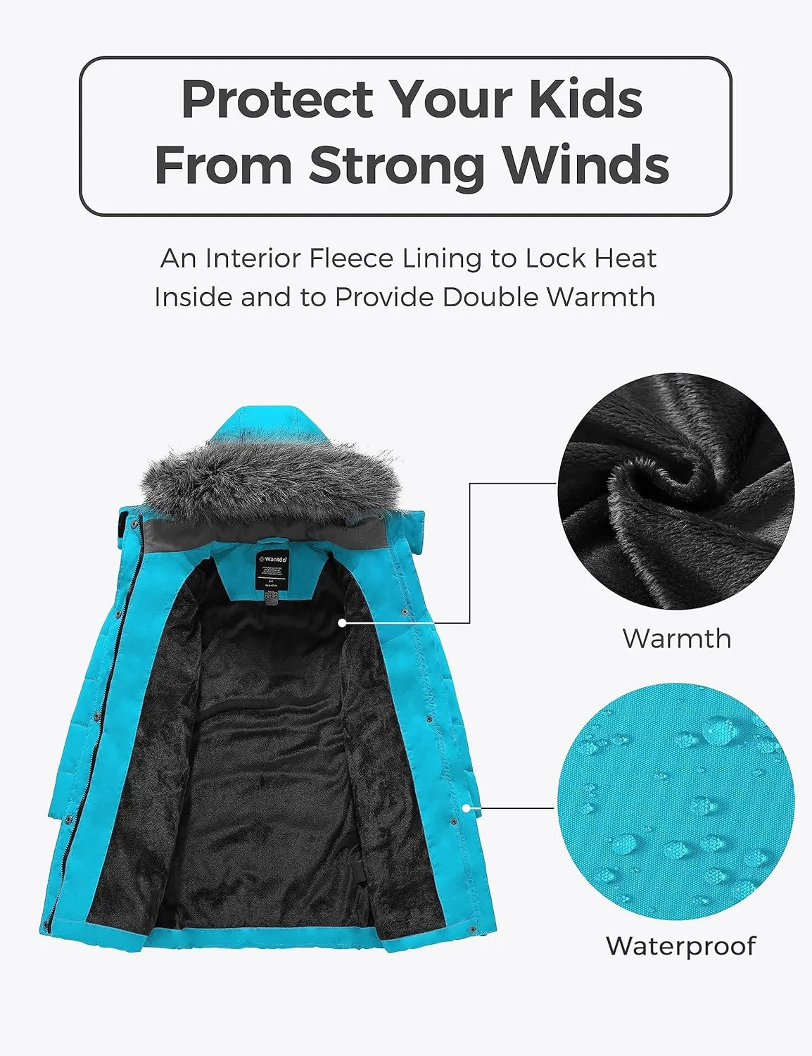 wantdo Girls' Winter Coats Long Puffer Jacket Fleece Jacket with Hood