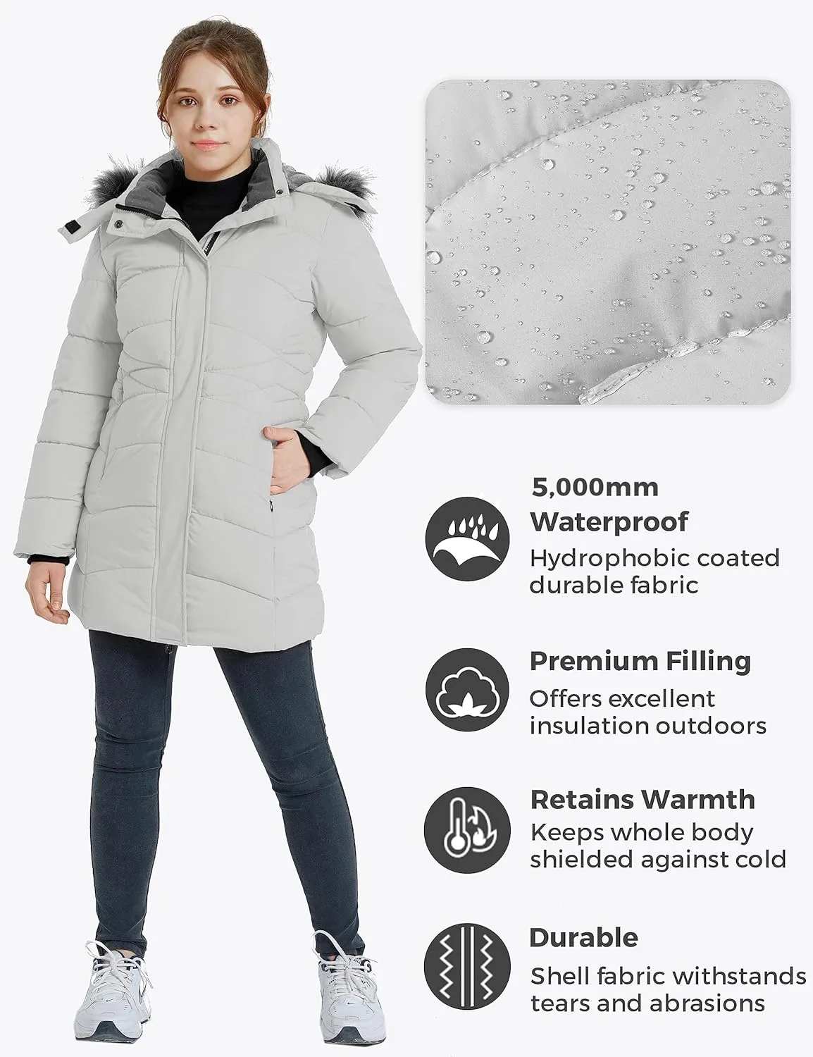 wantdo Girls' Winter Coats Long Puffer Jacket Fleece Jacket with Hood