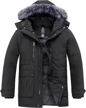 wantdo Men's Big and Tall Winter Coat Warm Long Puffer Jacket Thicken Snow Parka Outerwear with Removable Hood