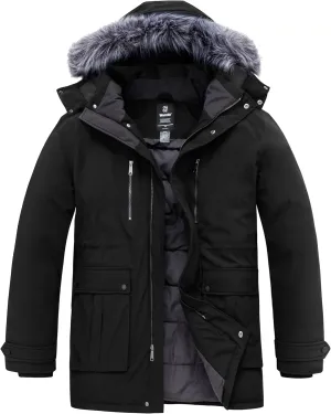 wantdo Men's Big and Tall Winter Coat Warm Long Puffer Jacket Thicken Snow Parka Outerwear with Removable Hood