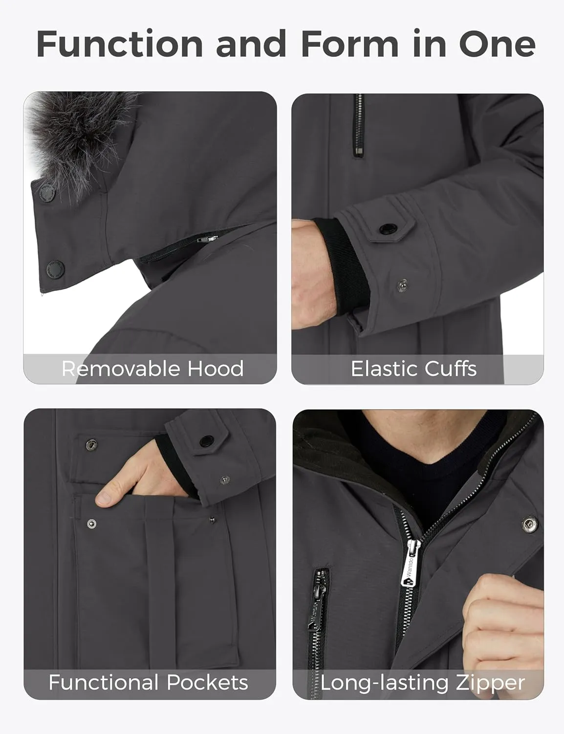 wantdo Men's Big and Tall Winter Coat Warm Long Puffer Jacket Thicken Snow Parka Outerwear with Removable Hood