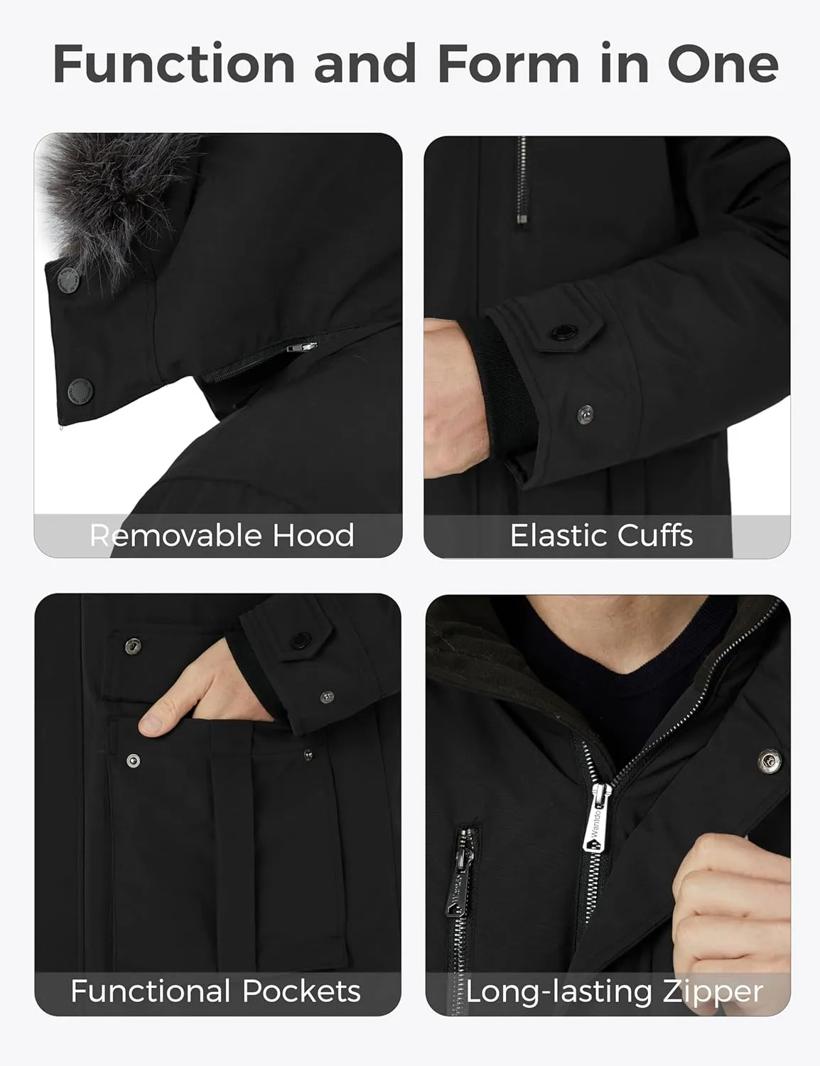 wantdo Men's Big and Tall Winter Coat Warm Long Puffer Jacket Thicken Snow Parka Outerwear with Removable Hood