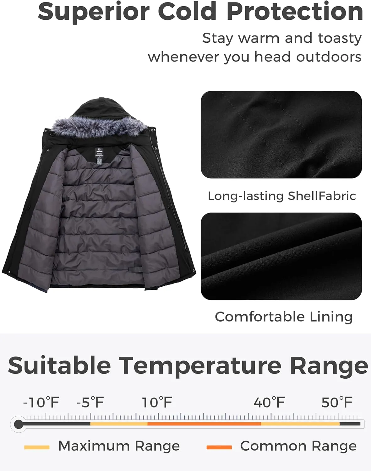 wantdo Men's Big and Tall Winter Coat Warm Long Puffer Jacket Thicken Snow Parka Outerwear with Removable Hood