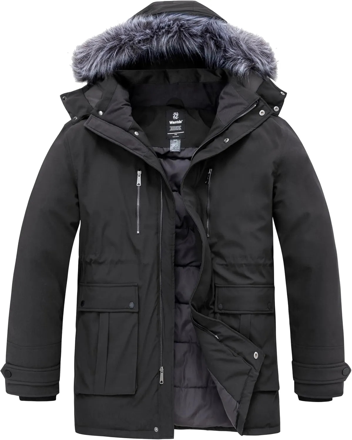 wantdo Men's Big and Tall Winter Coat Warm Long Puffer Jacket Thicken Snow Parka Outerwear with Removable Hood