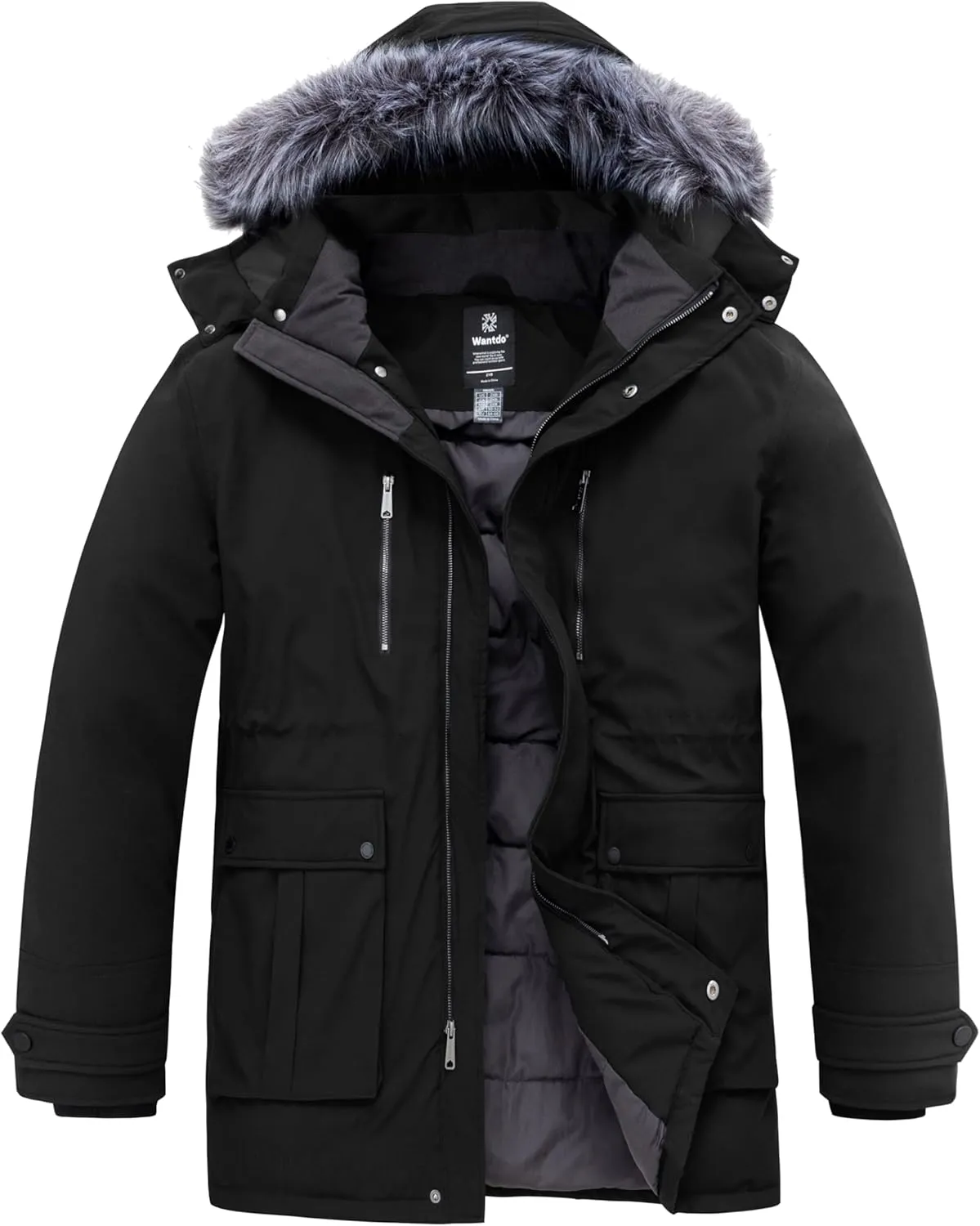 wantdo Men's Big and Tall Winter Coat Warm Long Puffer Jacket Thicken Snow Parka Outerwear with Removable Hood