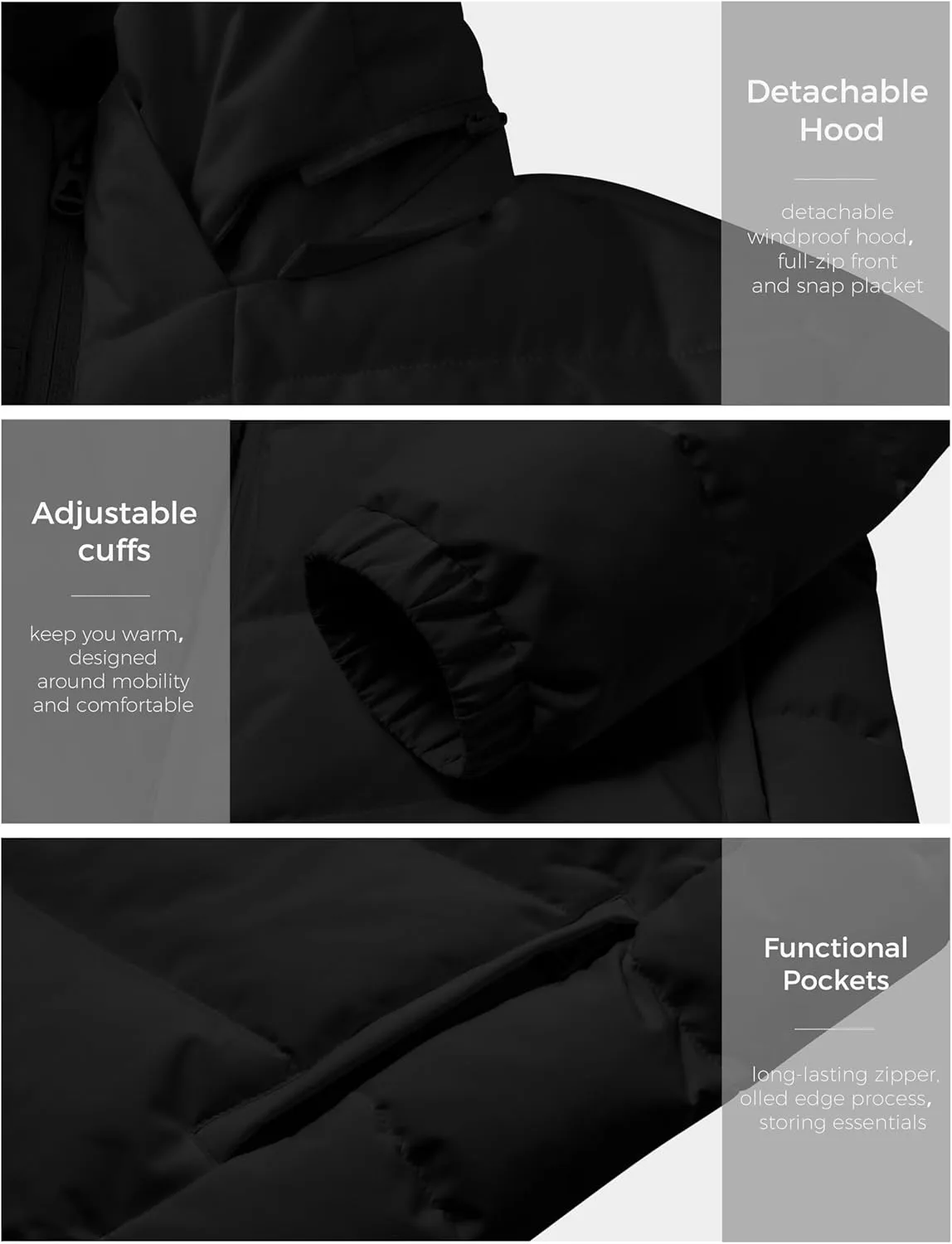 wantdo Men's Puffer Jacket Waterproof Winter Cotton Coat Hooded Parka Jacket Recycled Outerwear (Regular and Big Size)