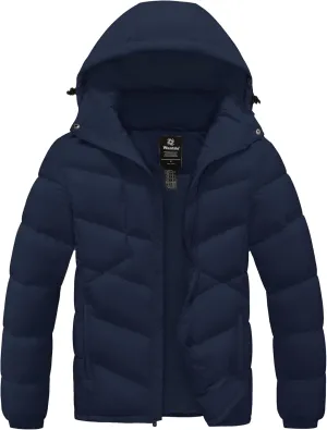 wantdo Men's Puffer Jacket Waterproof Winter Cotton Coat Hooded Parka Jacket Recycled Outerwear (Regular and Big Size)