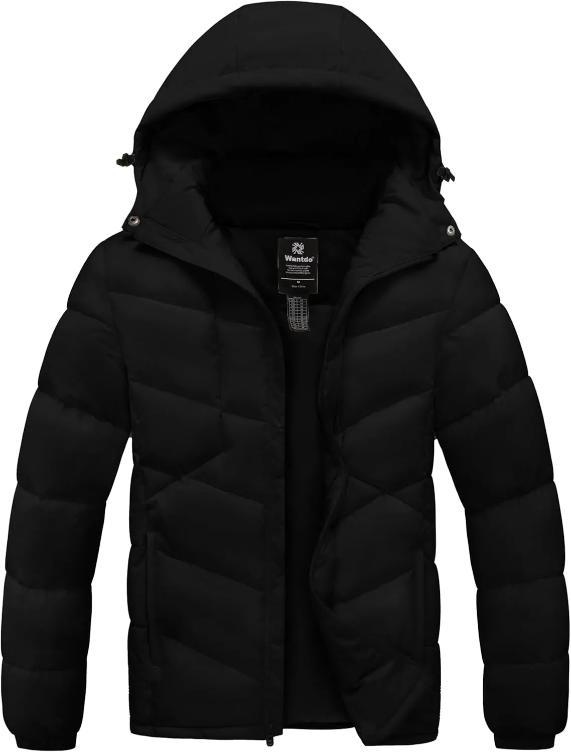 wantdo Men's Puffer Jacket Waterproof Winter Cotton Coat Hooded Parka Jacket Recycled Outerwear (Regular and Big Size)