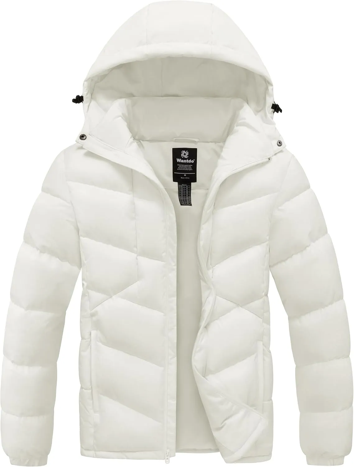 wantdo Men's Puffer Jacket Waterproof Winter Cotton Coat Hooded Parka Jacket Recycled Outerwear (Regular and Big Size)