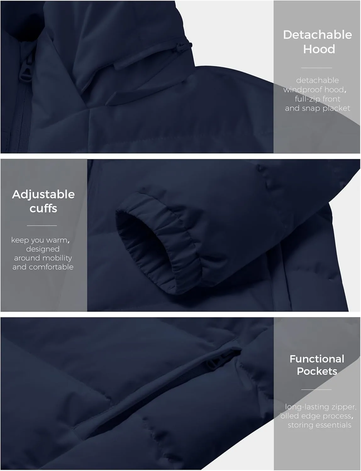 wantdo Men's Puffer Jacket Waterproof Winter Cotton Coat Hooded Parka Jacket Recycled Outerwear (Regular and Big Size)