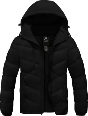 wantdo Men's Puffer Jacket Waterproof Winter Cotton Coat Hooded Parka Jacket Recycled Outerwear (Regular and Big Size)