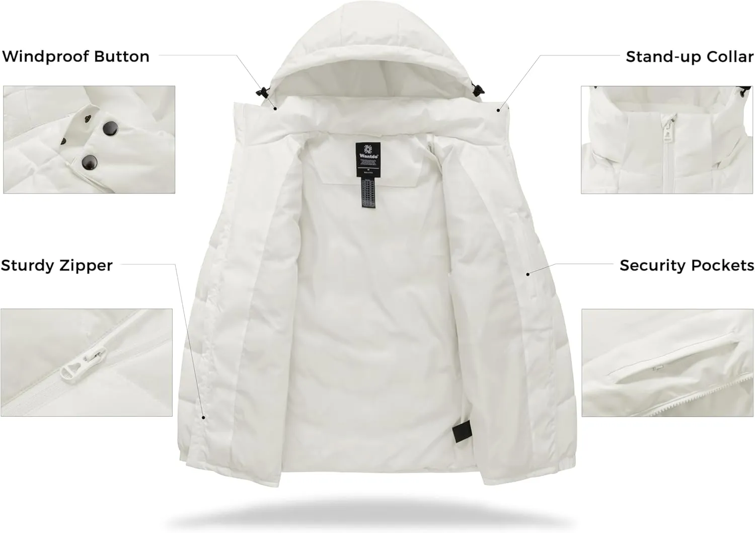 wantdo Men's Puffer Jacket Waterproof Winter Cotton Coat Hooded Parka Jacket Recycled Outerwear (Regular and Big Size)