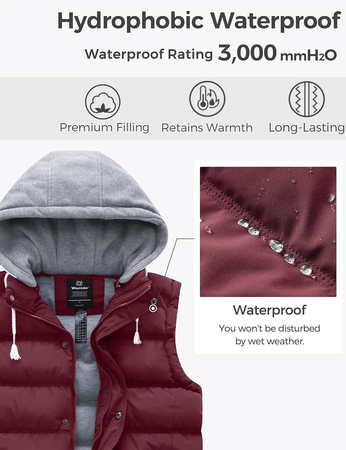 wantdo Women's Quilted Puffer Vest Thicken Warm Winter Coat with Removable Hood