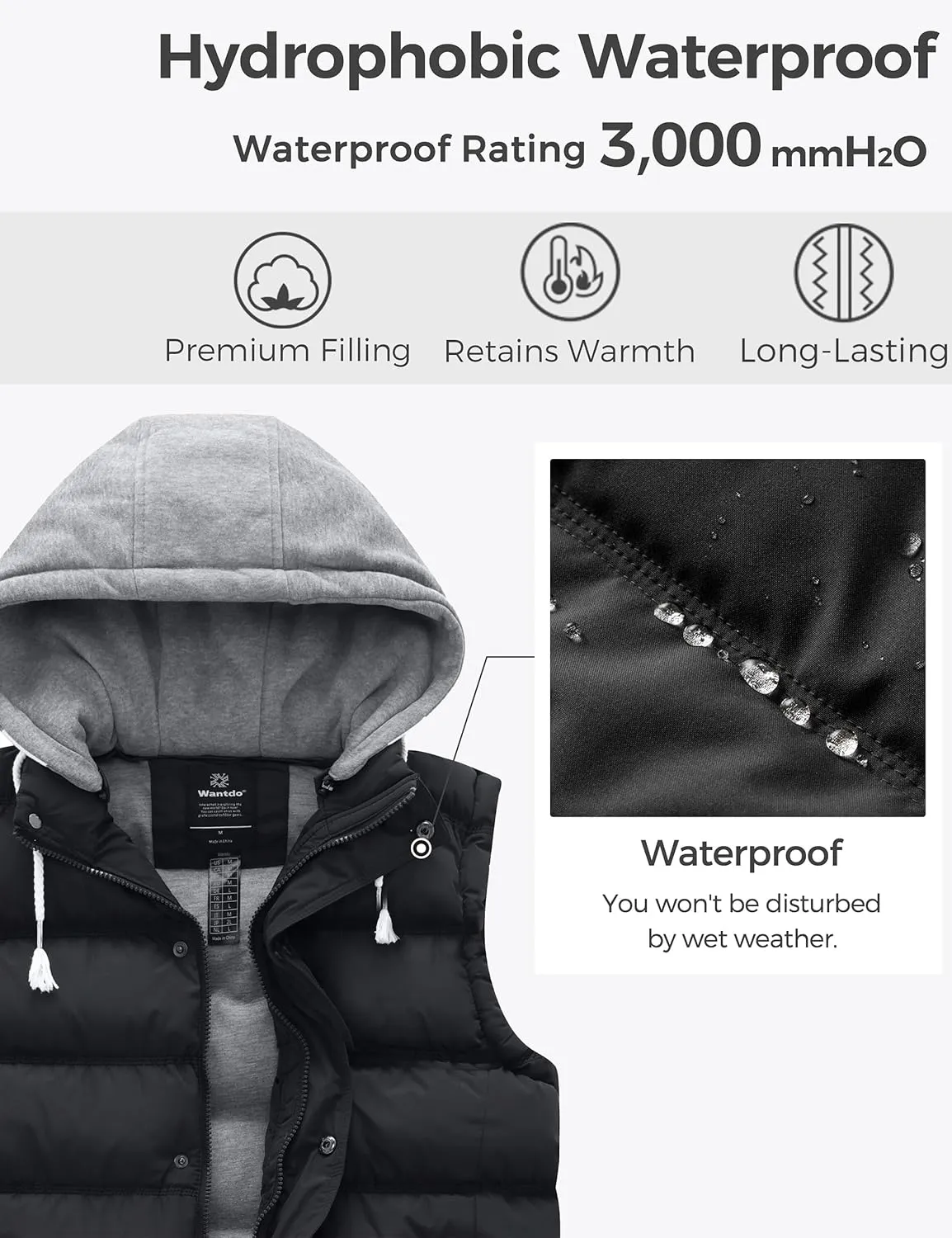wantdo Women's Quilted Puffer Vest Thicken Warm Winter Coat with Removable Hood