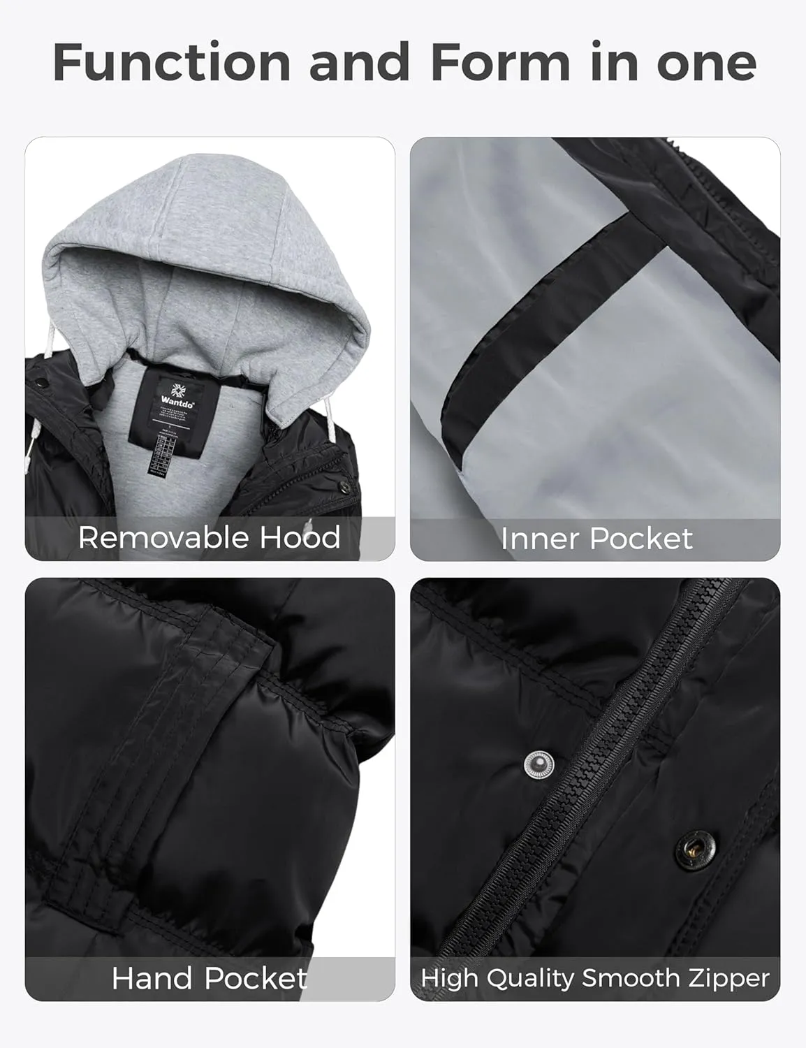 wantdo Women's Quilted Puffer Vest Thicken Warm Winter Coat with Removable Hood