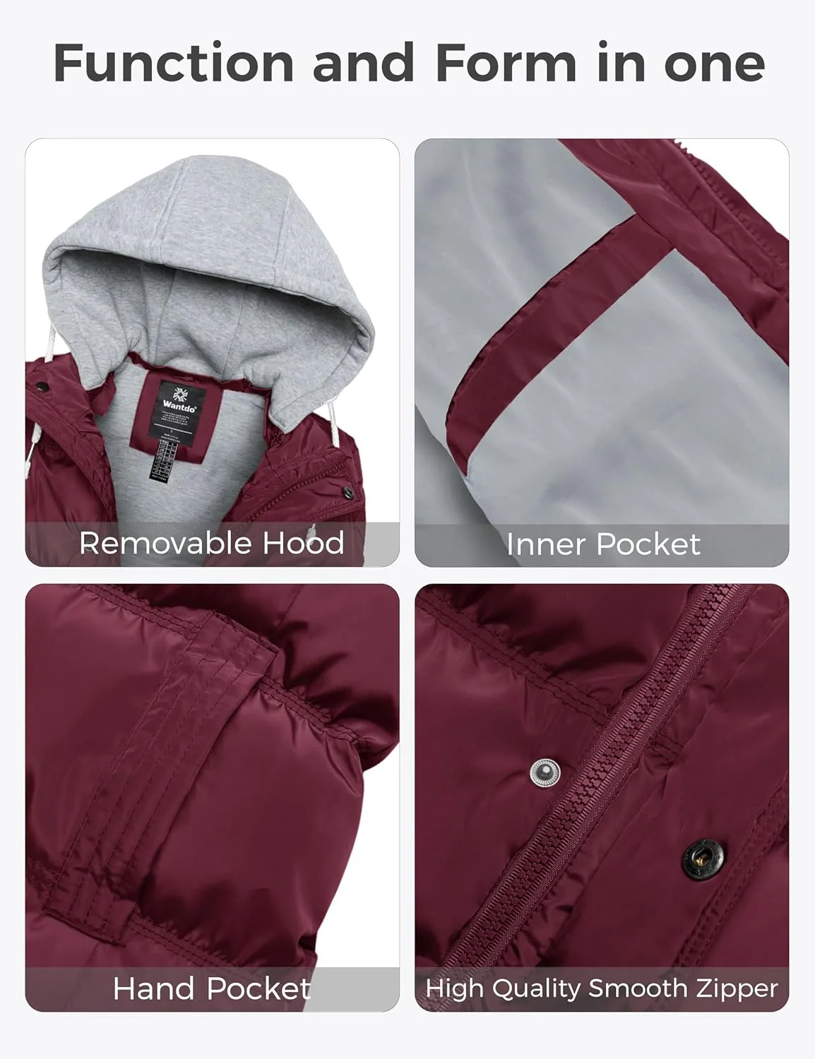 wantdo Women's Quilted Puffer Vest Thicken Warm Winter Coat with Removable Hood