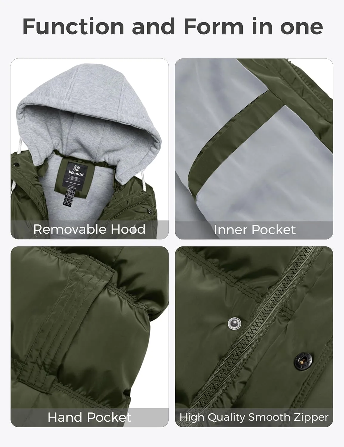 wantdo Women's Quilted Puffer Vest Thicken Warm Winter Coat with Removable Hood
