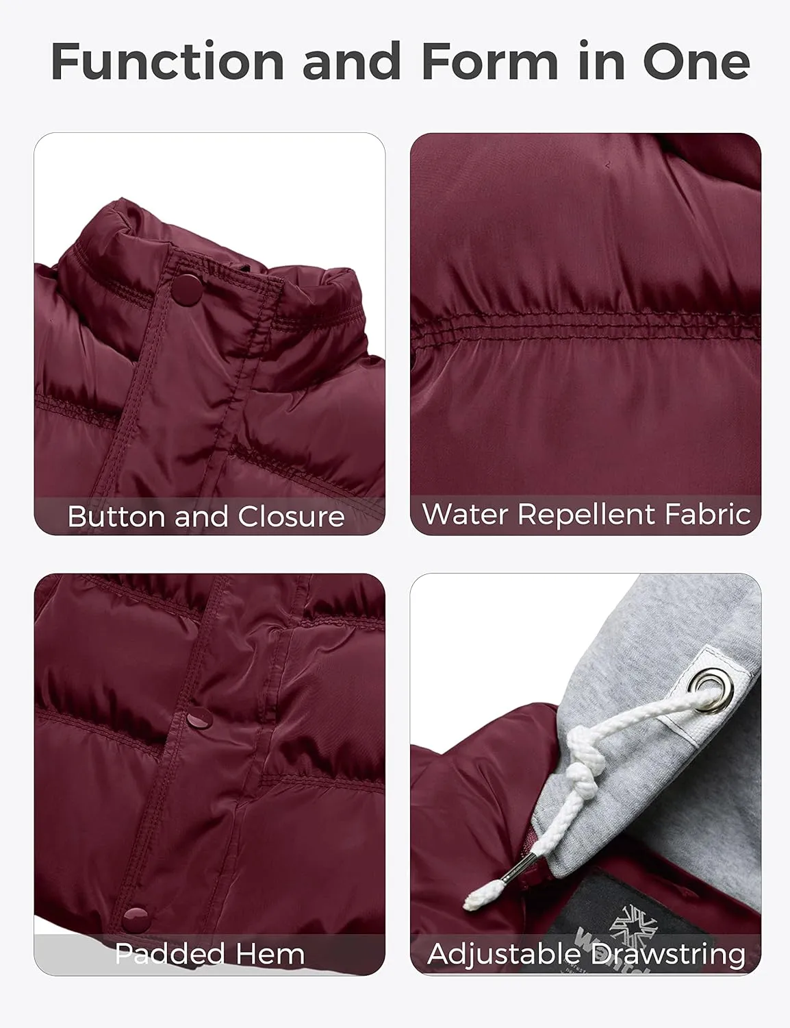 wantdo Women's Quilted Puffer Vest Thicken Warm Winter Coat with Removable Hood